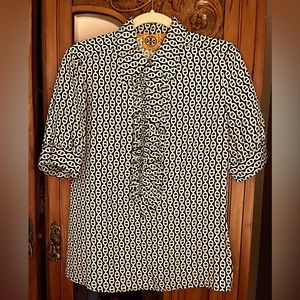 Tory Burch short sleeve silk black & white top